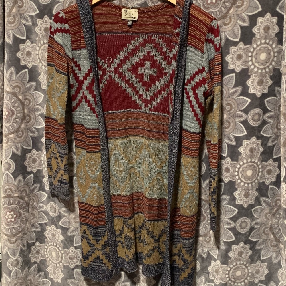 Say What Hooded Tribal Print Cardigan
